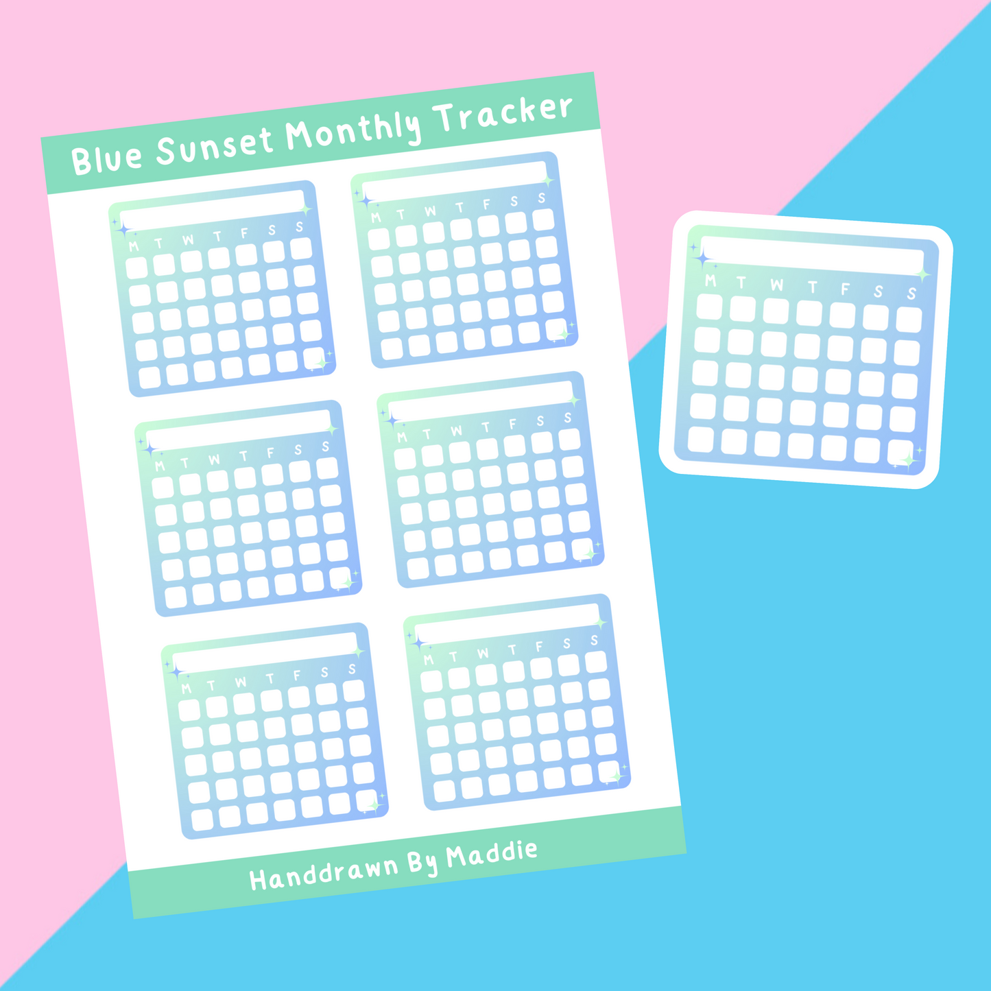 Blue Sunset Monthly Tracker Stickers