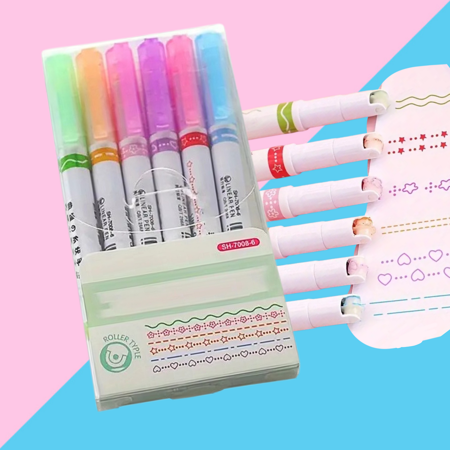 6-Pack Rainbow Roller Pens – Quick Drying, Patterned Rollers