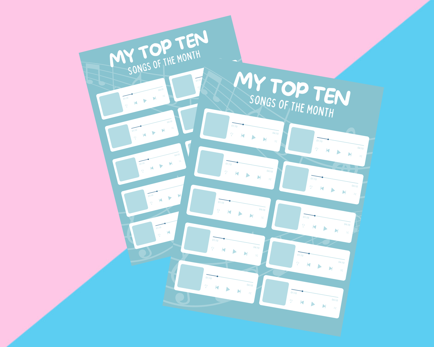 Blue Top Ten Song Planner Inserts