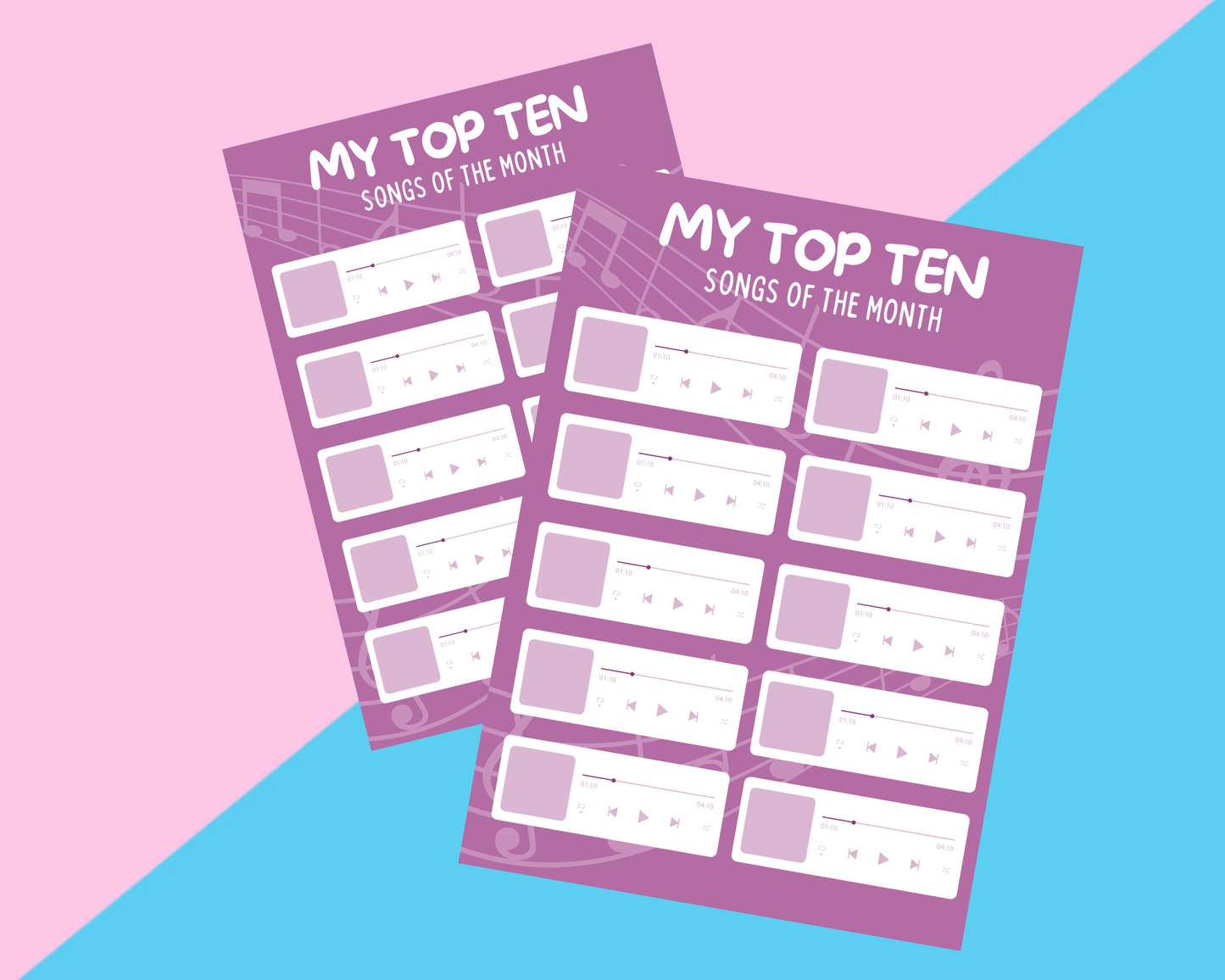 Purple Top Ten Song Planner Inserts