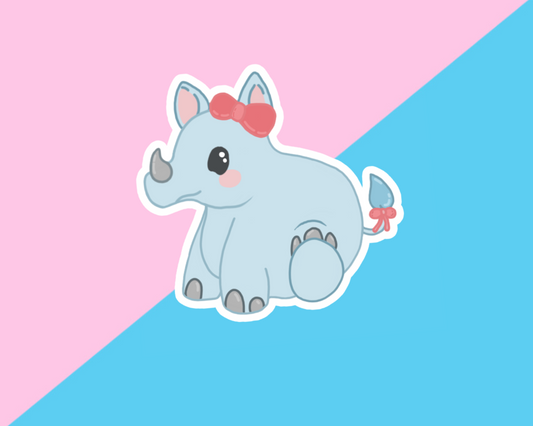 Rhino With Bow Gloss Vinyl Sticker