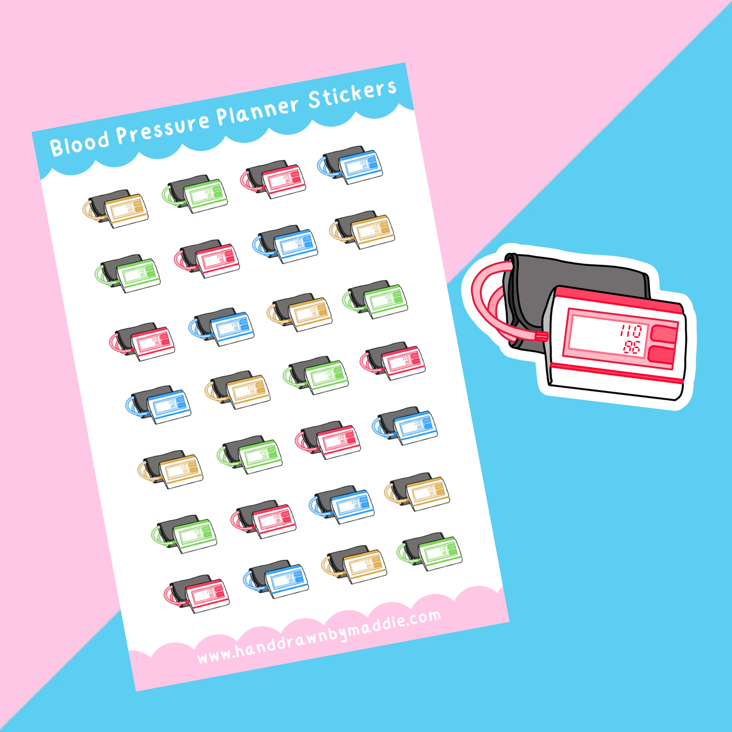 Rainbow Blood Pressure Planner Stickers