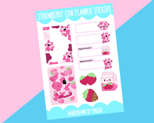 Strawberry Cow Planner Sticker Set