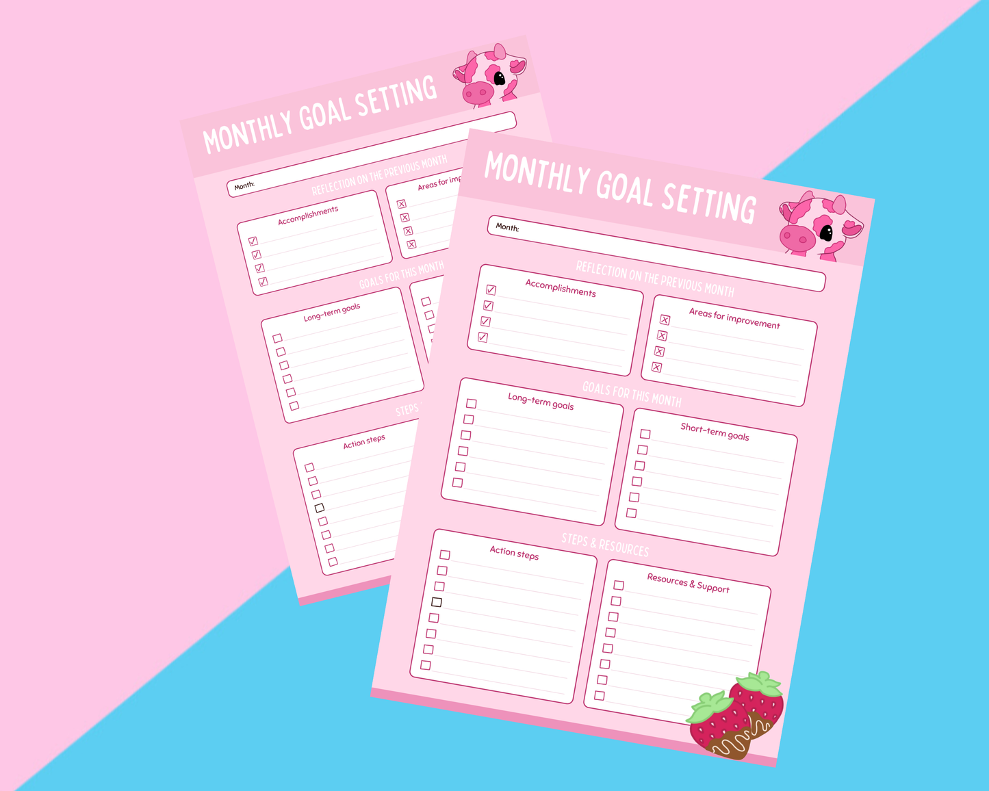 Strawberry Cow Monthly Goal Planner Inserts