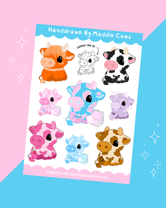 Handdrawn By Maddie Cow Sticker Sheet